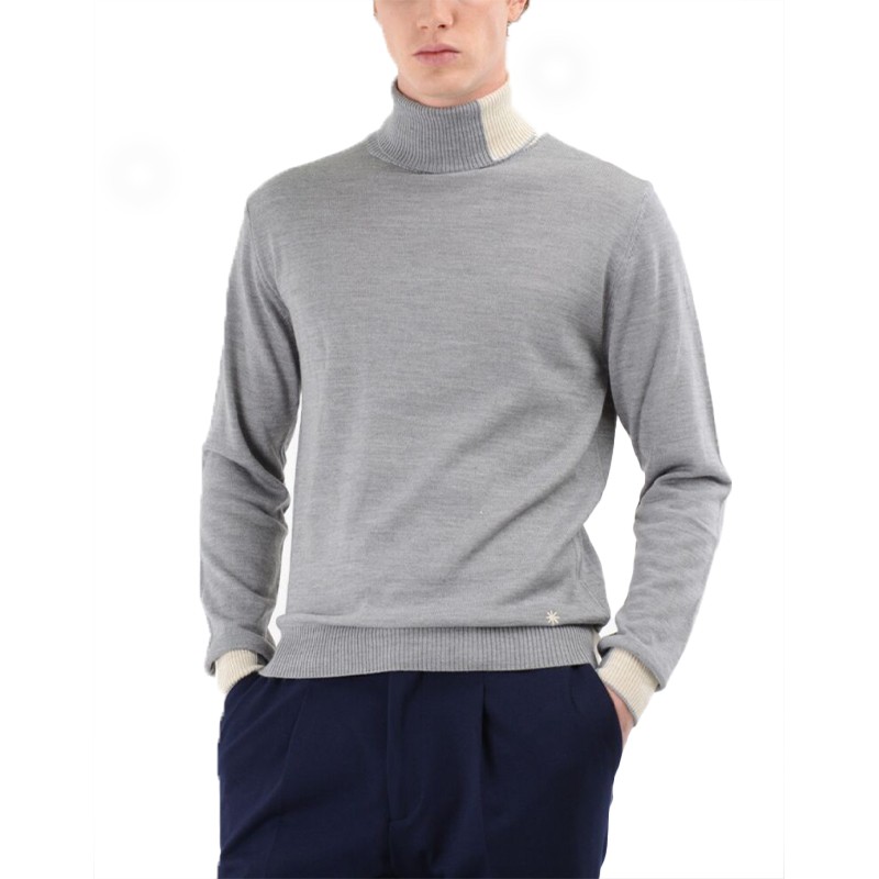 Dolcevita misto lana - contrasto grigio/beige - MANUEL RITZ