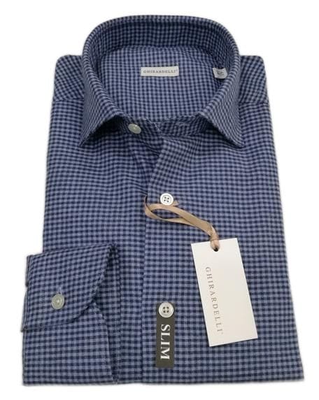 Camicia manica lunga in caldo cotone - blu/avion quadretto - GHIRARDELLI