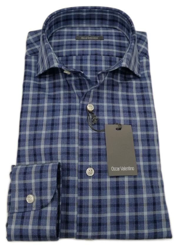 Camicia manica lunga in caldo cotone - avion/blu quadretto - OSCAR VALENTINO