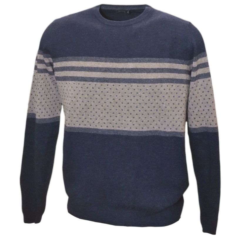 Maglia girocollo in lana e cachemire - fantasia beige e blu - FERRANTE