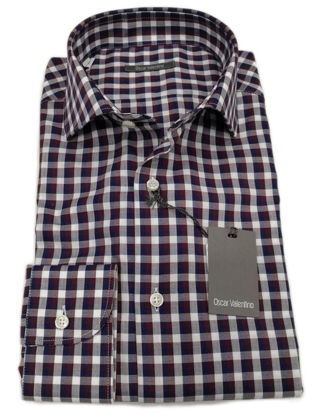 Camicia manica lunga in caldo cotone- bordò/blu quadro - OSCAR VALENTINO