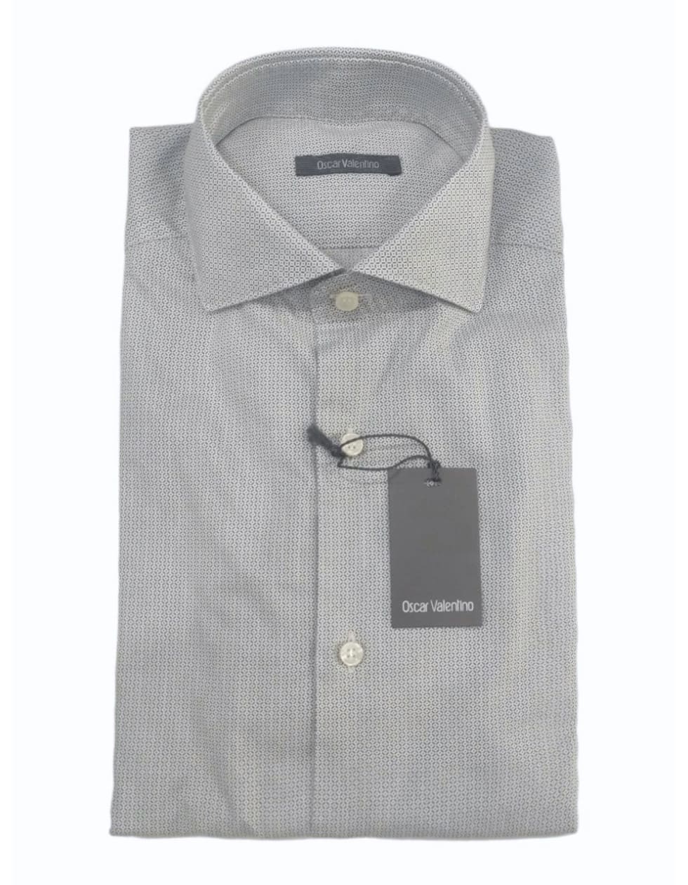Camicia manica lunga cotone - microfantasia su fondo bianco - OSCAR VALENTINO