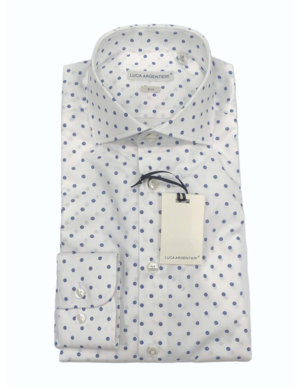 Camicia manica lunga cotone - pois blu/bianco - LUCA ARGENTIERI