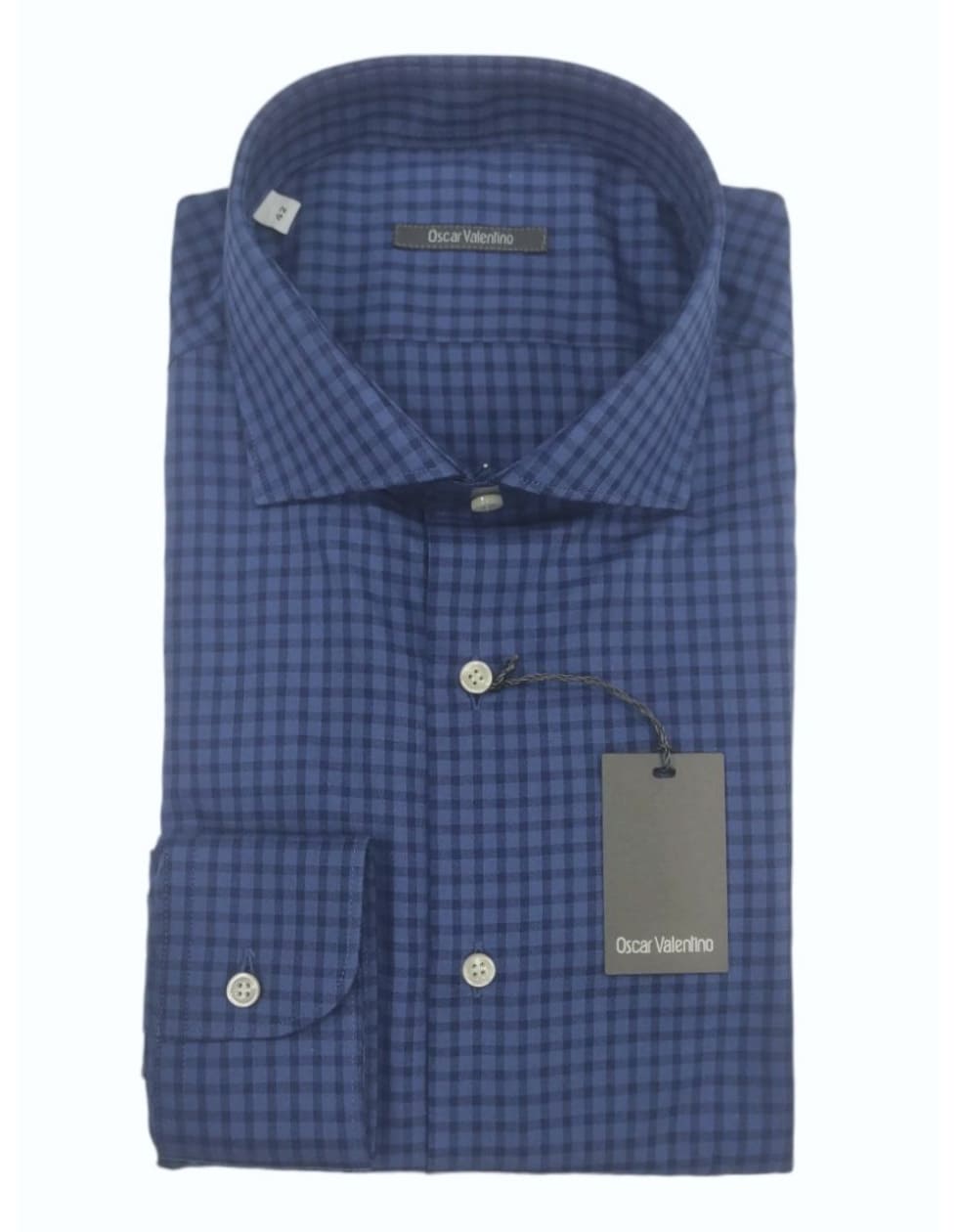 Camicia manica lunga - blu quadretto - OSCAR VALENTINO