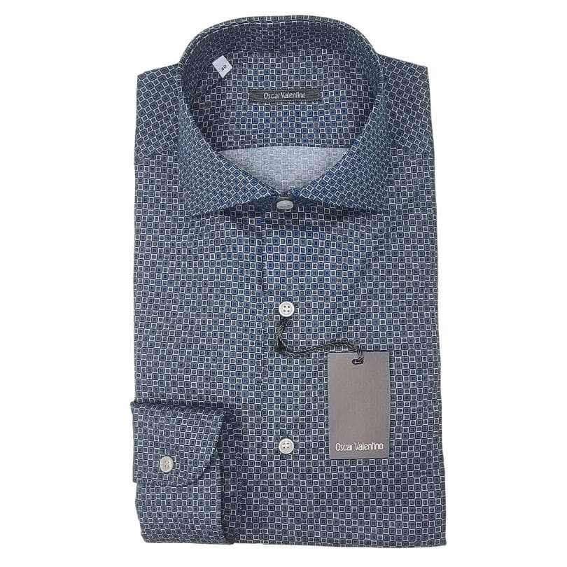 Camicia manica lunga in cotone - ottanio fantasia - OSCAR VALENTINO