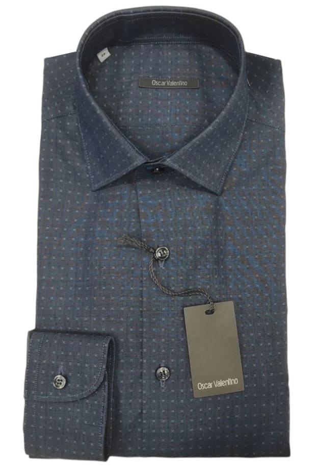 Camicia manica lunga cotone - fantasia/fondo blu lavagna - OSCAR VALENTINO