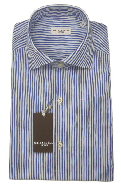 Camicia manica lunga cotone - riga mossa celeste e bianco- GHIRARDELLI