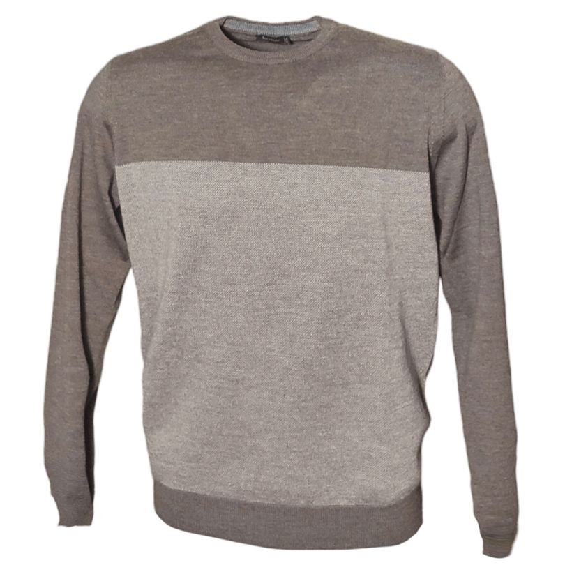 Maglia girocollo in lana - marrone e  grigio - FERRANTE