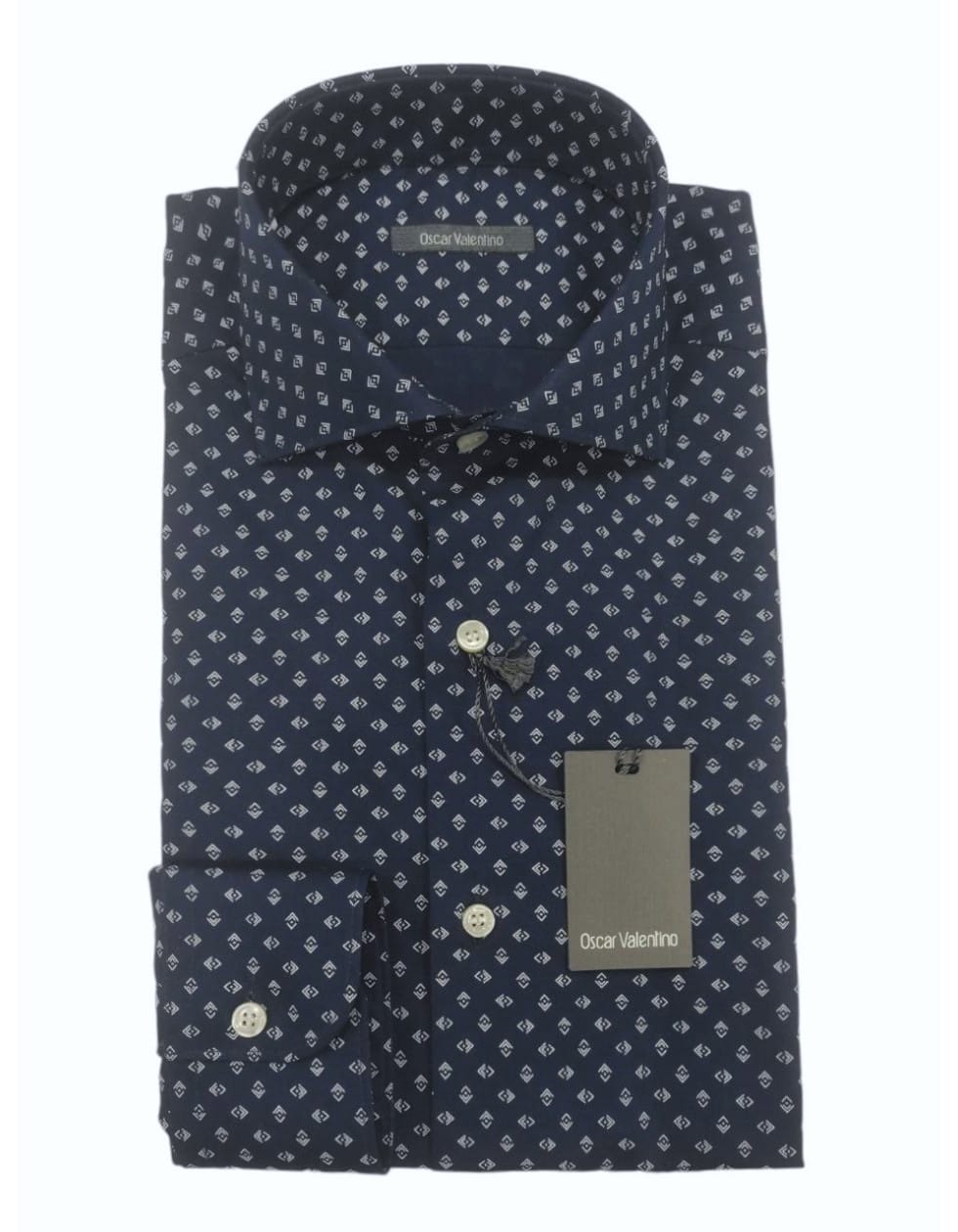 Camicia manica lunga cotone - fantasia/fondo blu scuro - OSCAR VALENTINO
