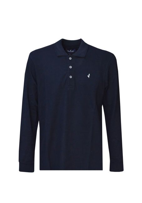 Polo manica lunga cotone piquet - blu- NAVIGARE