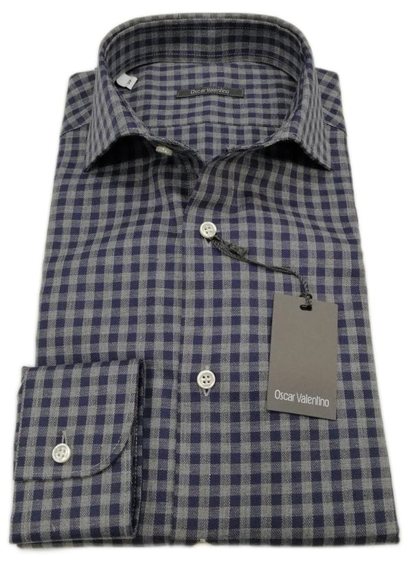 Camicia manica lunga in caldo cotone - quadro grigio/blu - OSCAR VALENTINO