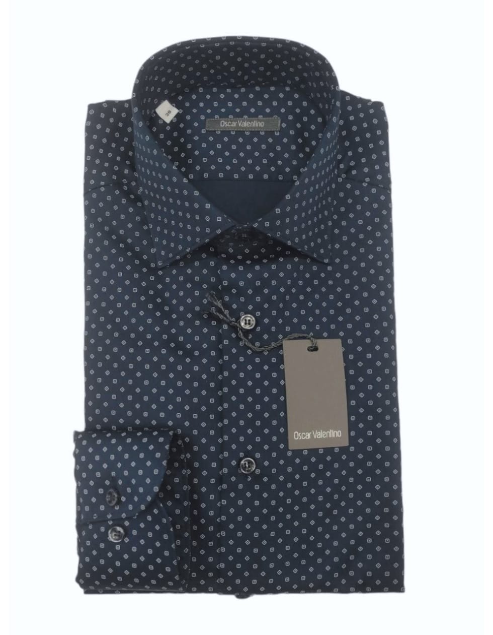 Camicia manica lunga cotone - fantasia/fondo blu scuro - OSCAR VALENTINO
