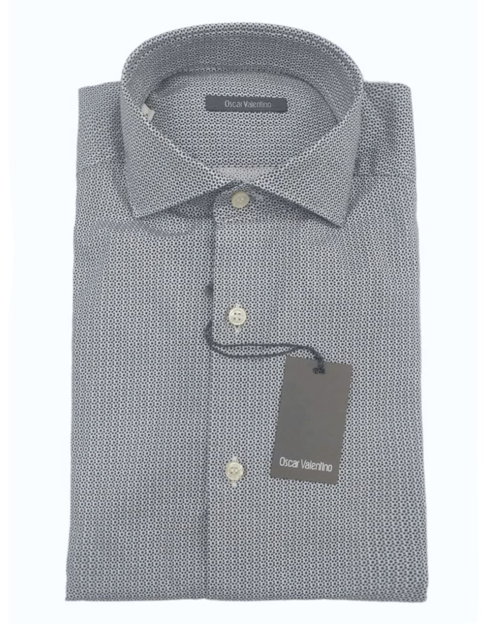 Camicia manica lunga cotone - grigio microfantasia/fondo bianco - OSCAR VALENTINO