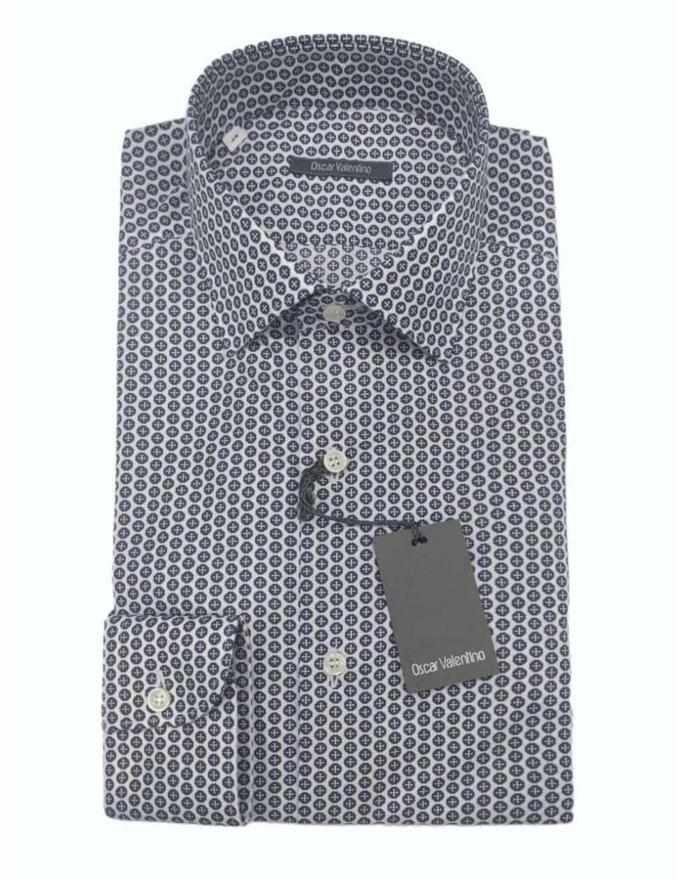 Camicia manica lunga cotone - fantasia blu/bianco - OSCAR VALENTINO