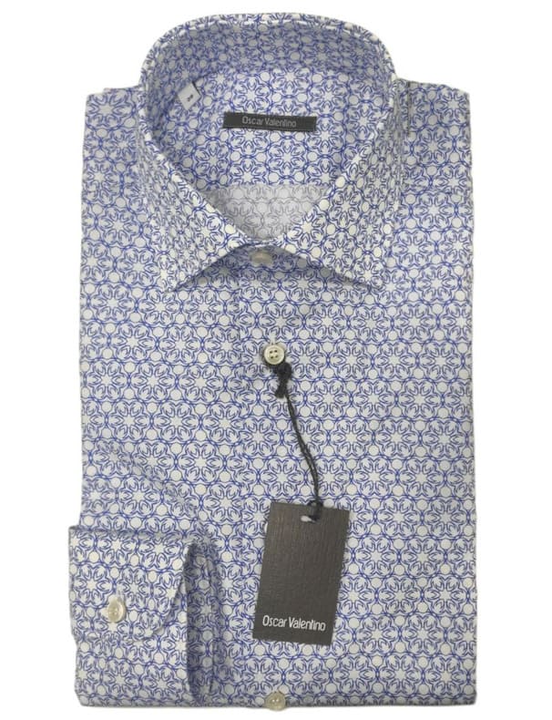 Camicia manica lunga cotone - fantasia celeste/fondo bianco- OSCAR VALENTINO