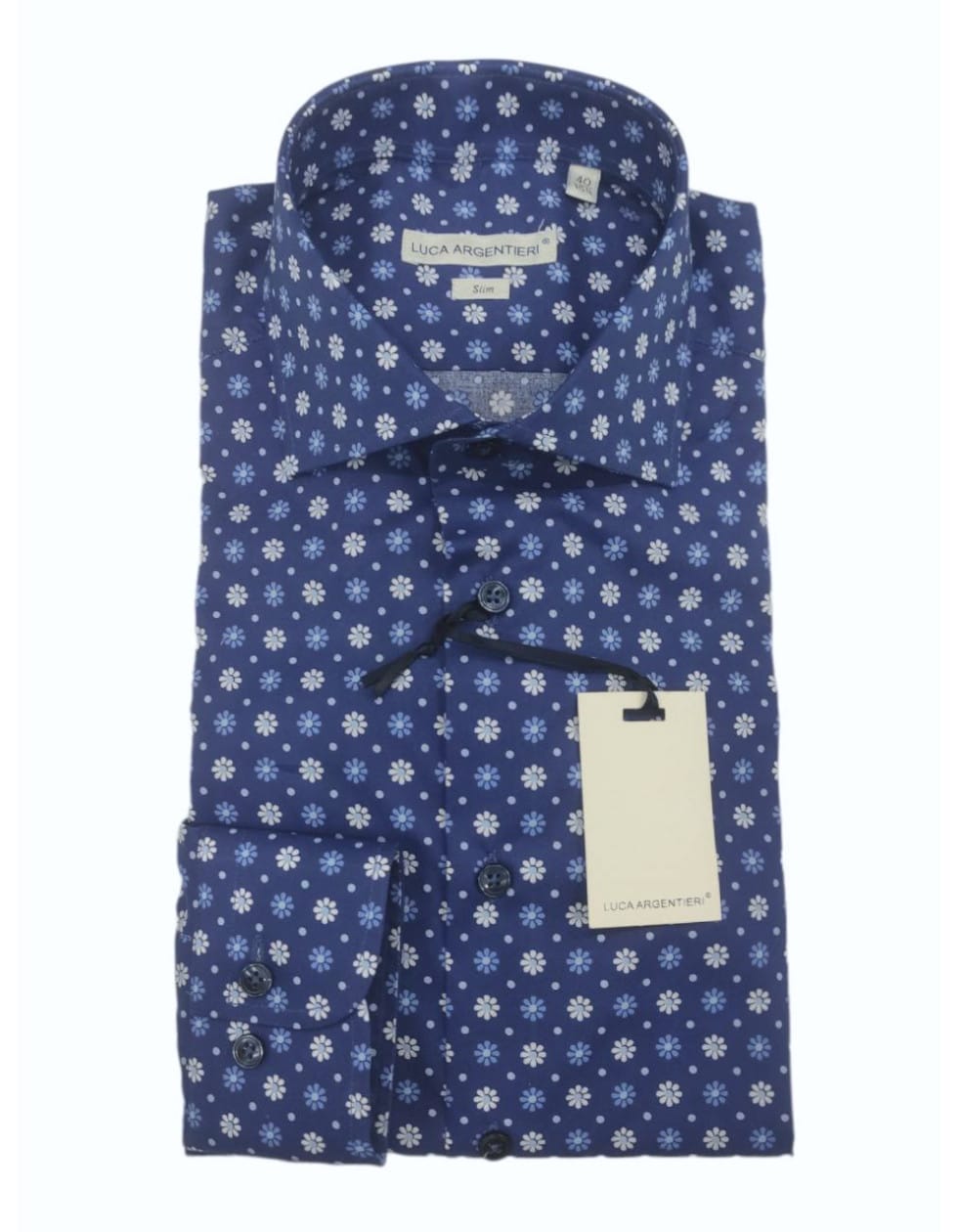 Camicia manica lunga cotone - fiori e fondo blu - LUCA ARGENTIERI