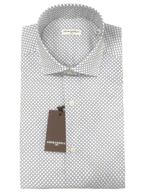 Camicia manica lunga cotone - fantasia blu/fondo bianco - GHIRARDELLI