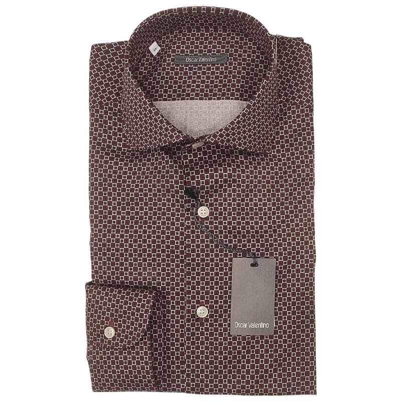 Camicia manica lunga in cotone - bordò fantasia - OSCAR VALENTINO
