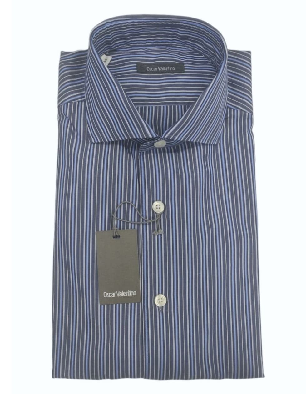 Camicia manica lunga cotone - riga blu/grigio - OSCAR VALENTINO