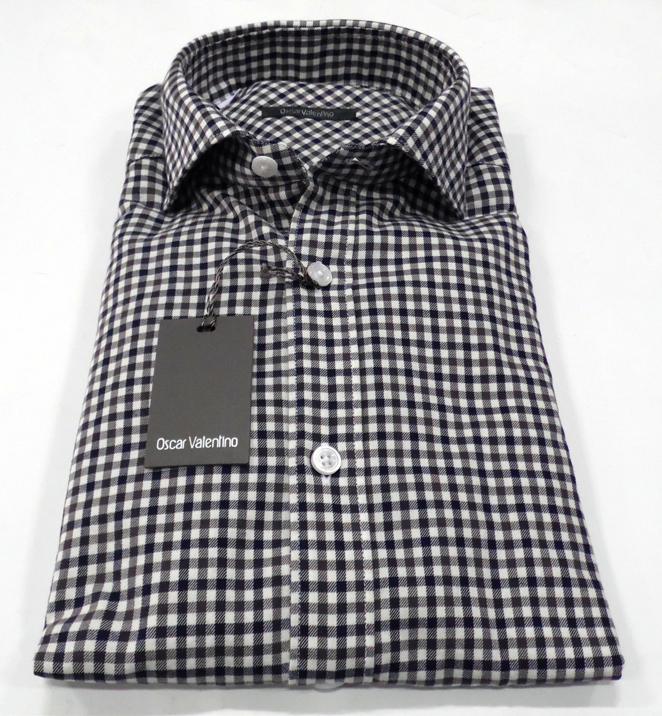Camicia manica lunga in caldo cotone - marrone/blu quadretto - OSCAR VALENTINO