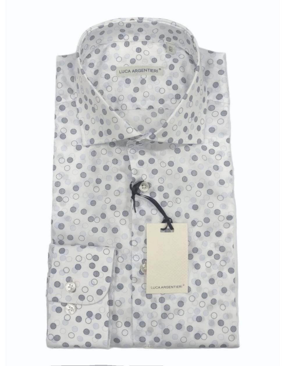 Camicia manica lunga cotone - fantasia cerchi blu/bianco - LUCA ARGENTIERI