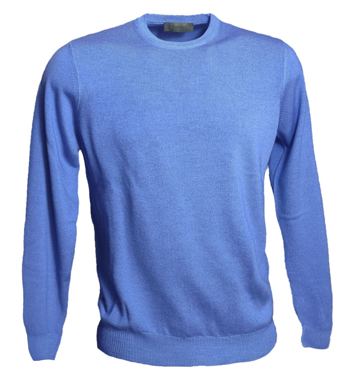 Maglia girocollo in pura lana effetto brinato - oltremare - FERRANTE