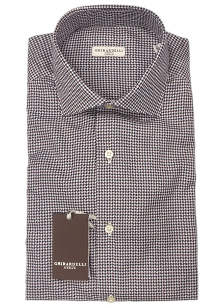 Camicia manica lunga cotone - micro quadretti bordò/blu - GHIRARDELLI