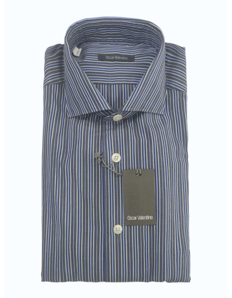 Camicia manica lunga cotone - verde/celeste/grigio rigato - OSCAR VALENTINO