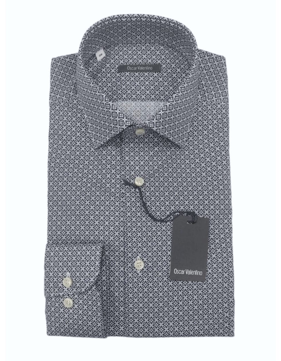 Camicia manica lunga cotone - fantasia blu/fondo bianco - OSCAR VALENTINO