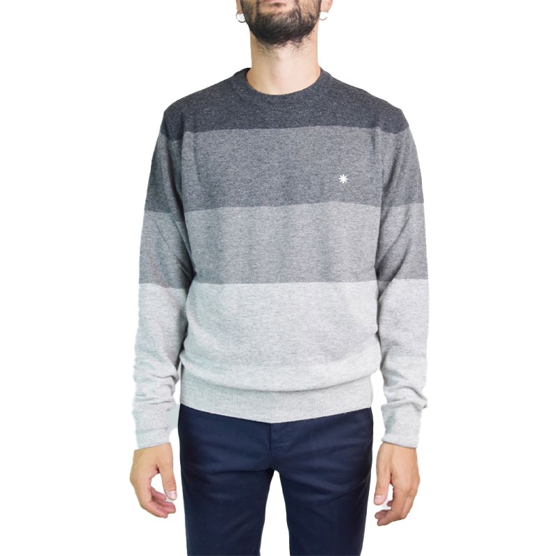 Maglia girocollo in misto lana - fasce grigio - MANUEL RITZ