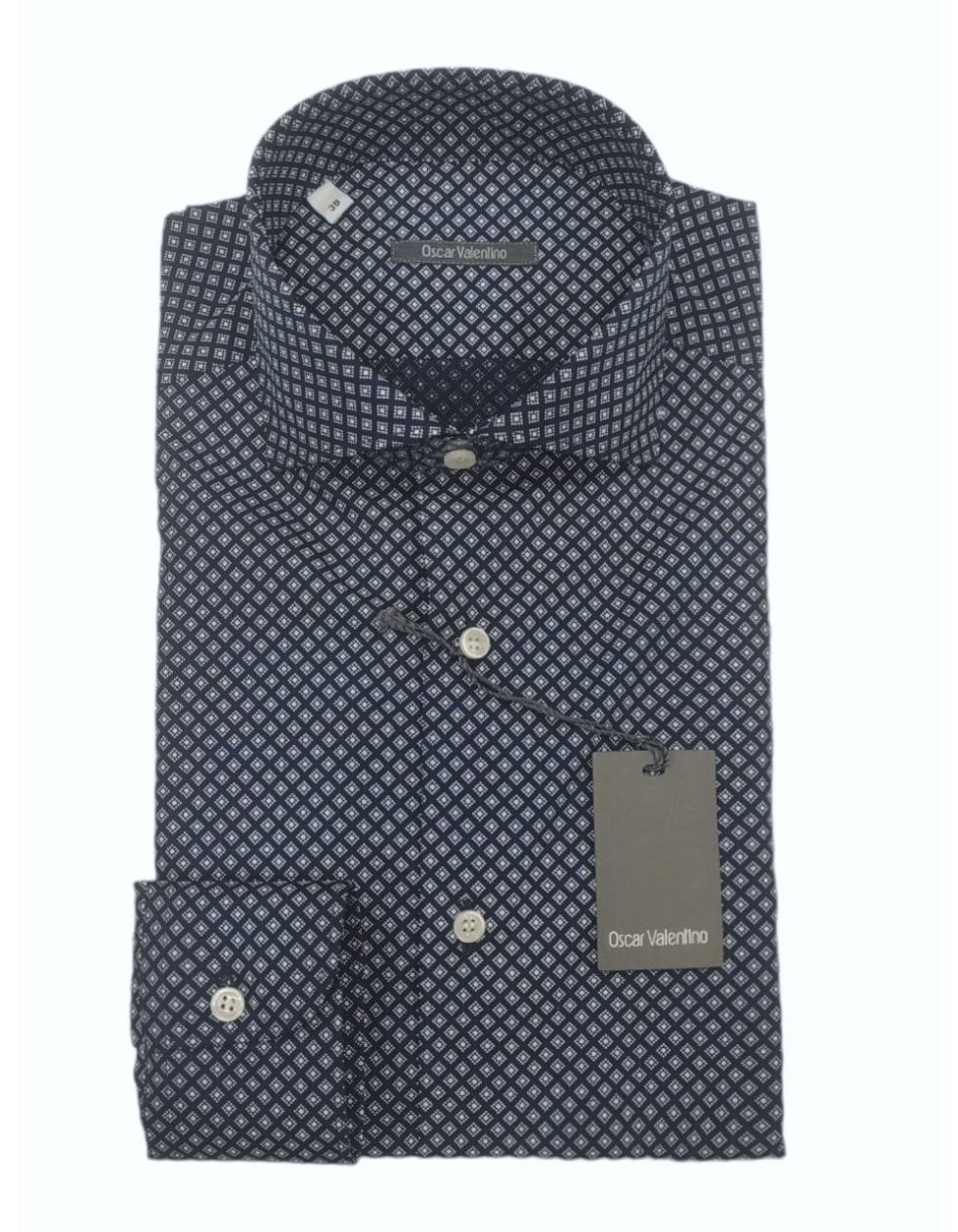 Camicia manica lunga cotone - fantasia rombi/fondo blu scuro - OSCAR VALENTINO