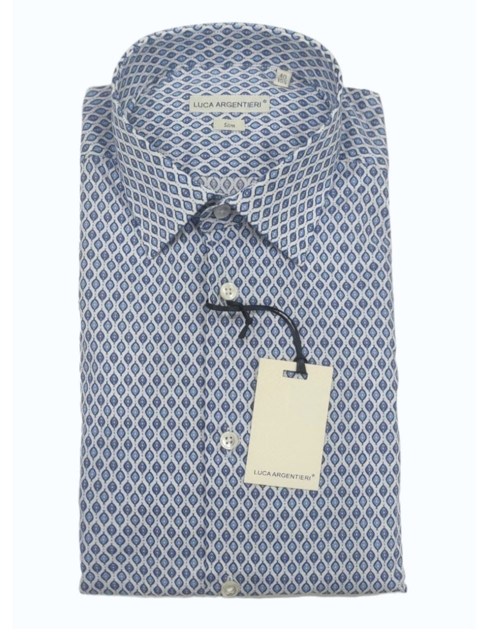 Camicia manica lunga cotone - fantasia rombi azzurro/bianco - LUCA ARGENTIERI