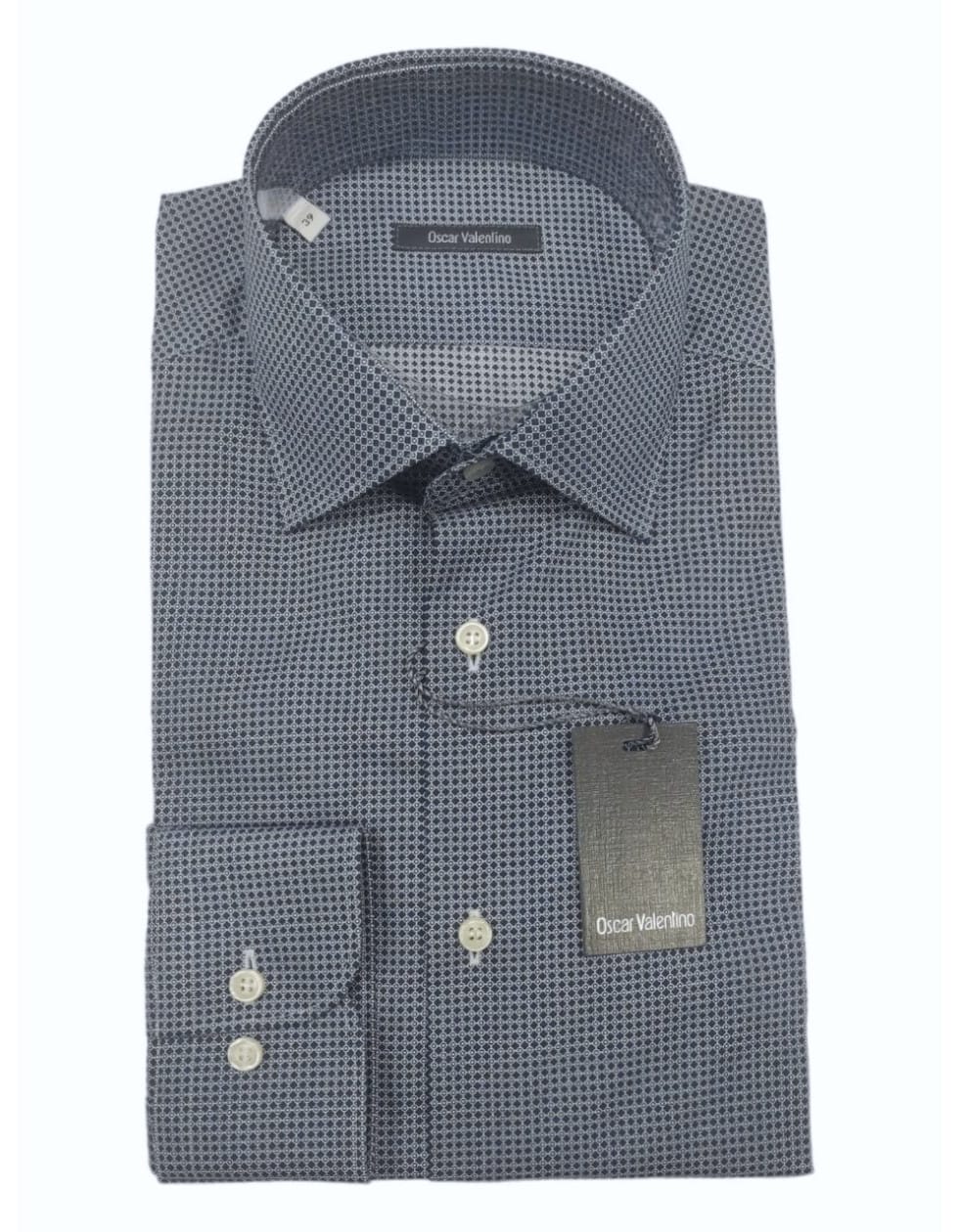 Camicia manica lunga cotone - micro-fantasia/fondo blu scuro - OSCAR VALENTINO