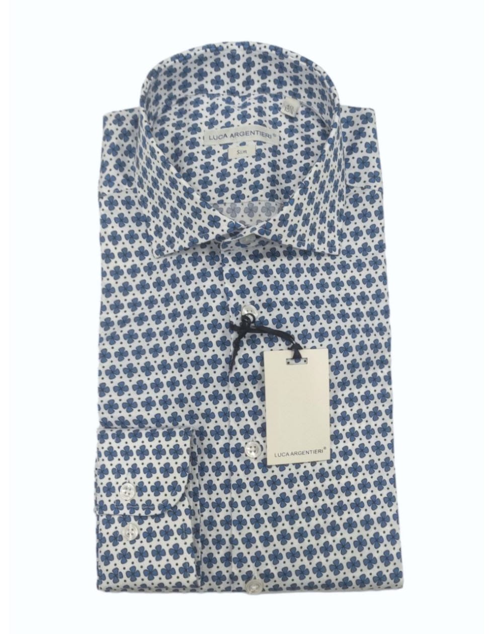 Camicia manica lunga cotone - fiori azzurro/bianco - LUCA ARGENTIERI