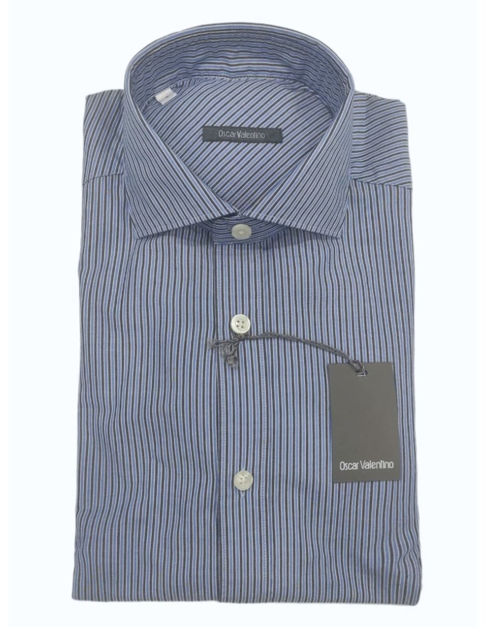 Camicia manica lunga cotone - rigatino celeste/grigio- OSCAR VALENTINO