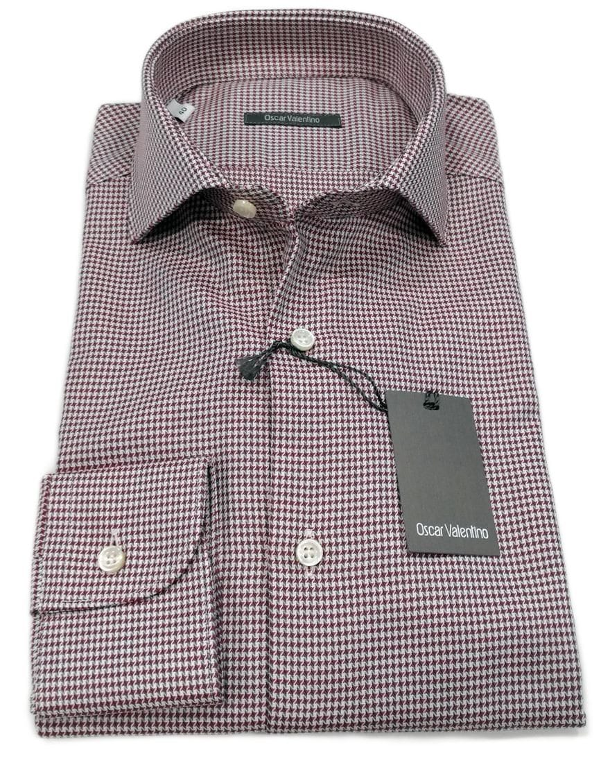 Camicia manica lunga in caldo cotone - bordò microquadro - OSCAR VALENTINO